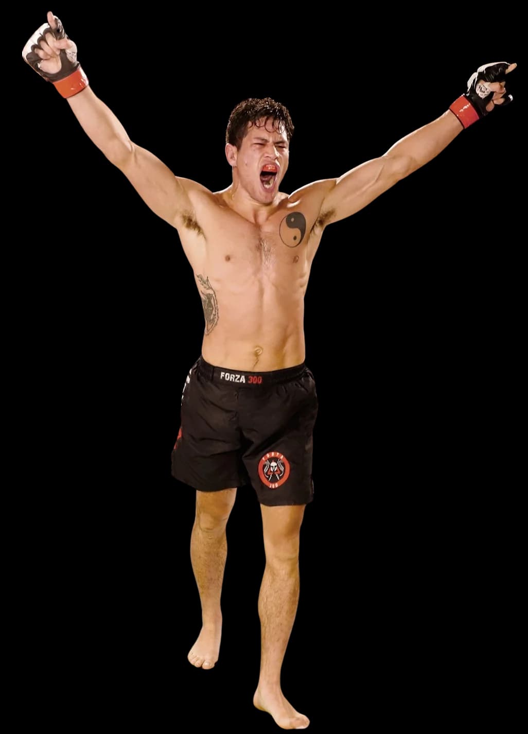 Johnny Faris celebrating victory in MMA competition